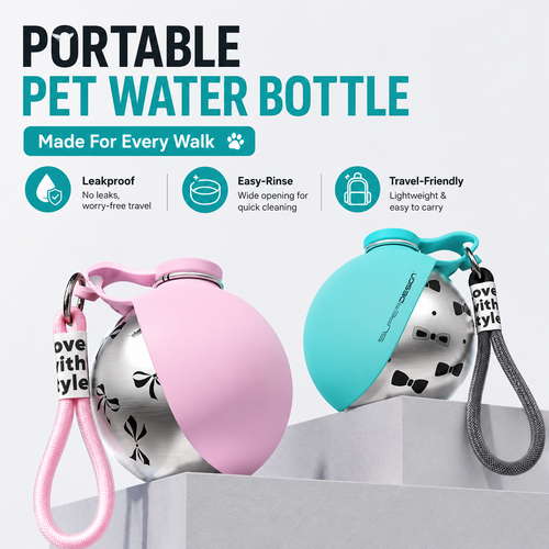 PORTABLE PET WATER BOTTLE  Made For Every Walk  💧 Leakproof 🧼 Easy-Rinse 🎒 Travel-Friendly