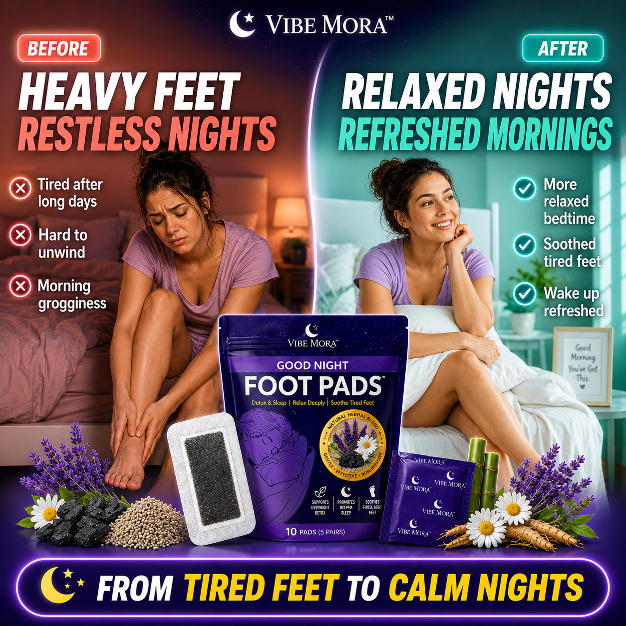 🌙 Vibe Mora – Good Night Foot Pads™  Detox & Sleep | Relax Deeply | Soothe Tired Feet