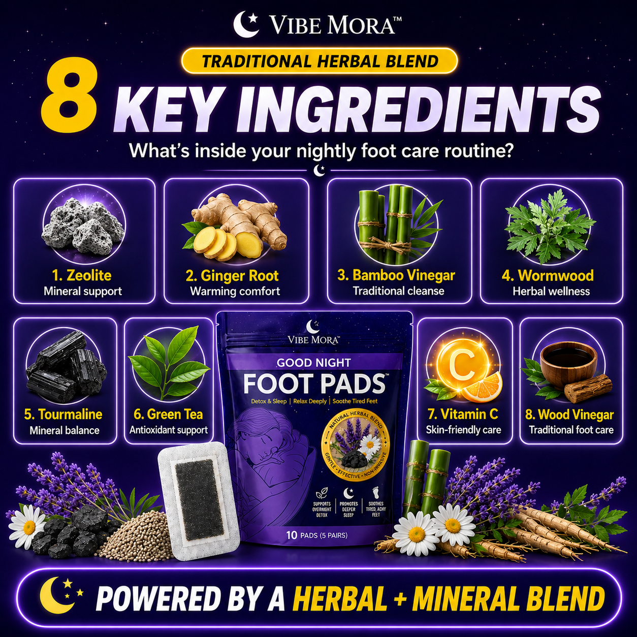 🌙 Vibe Mora – Good Night Foot Pads™  Detox & Sleep | Relax Deeply | Soothe Tired Feet