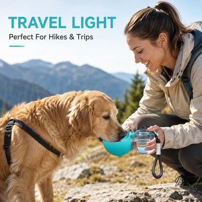 2 in 1 Dog Water Bottle with Poop Bag Dispenser Set Foldable Silicone Bowl Leak Proof Lanyard Travel Pet Feeding Kit Combo