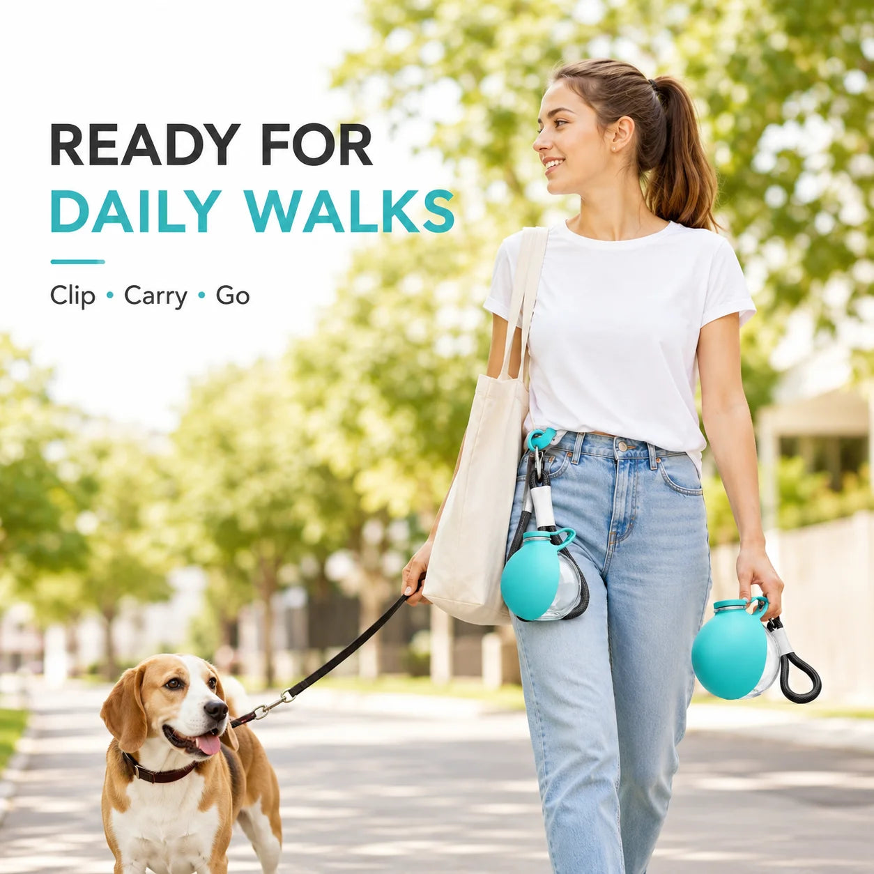 2 in 1 Dog Water Bottle with Poop Bag Dispenser Set Foldable Silicone Bowl Leak Proof Lanyard Travel Pet Feeding Kit Combo