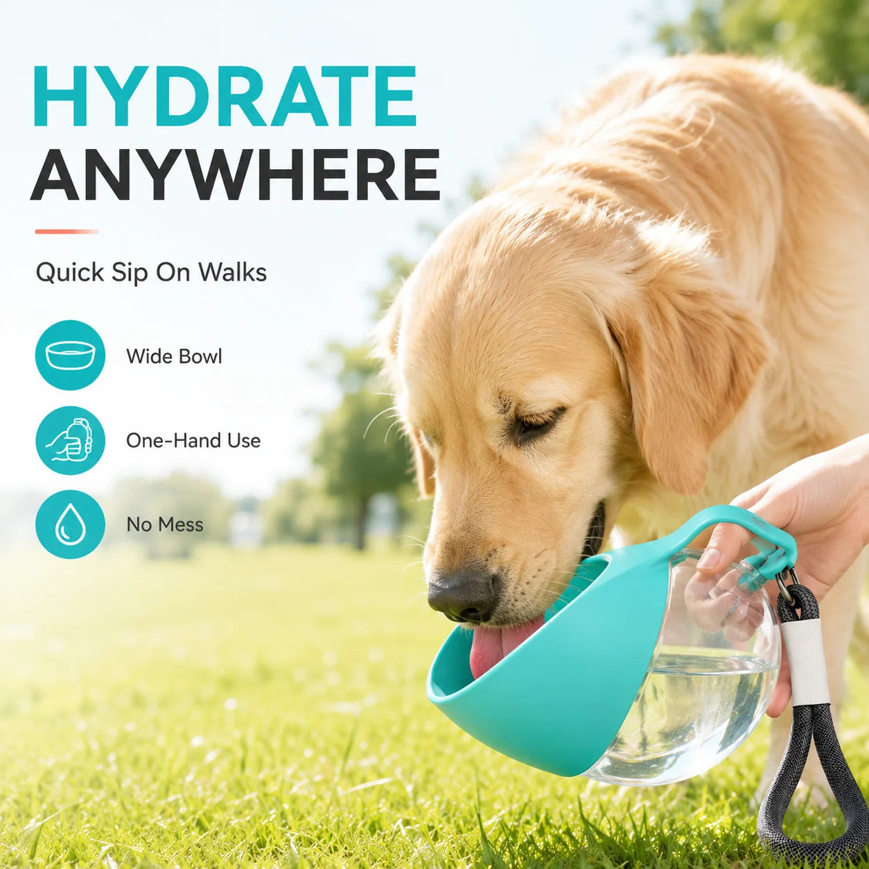 2 in 1 Dog Water Bottle with Poop Bag Dispenser Set Foldable Silicone Bowl Leak Proof Lanyard Travel Pet Feeding Kit Combo