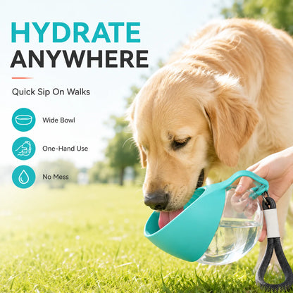 2 in 1 Dog Water Bottle with Poop Bag Dispenser Set Foldable Silicone Bowl Leak Proof Lanyard Travel Pet Feeding Kit Combo